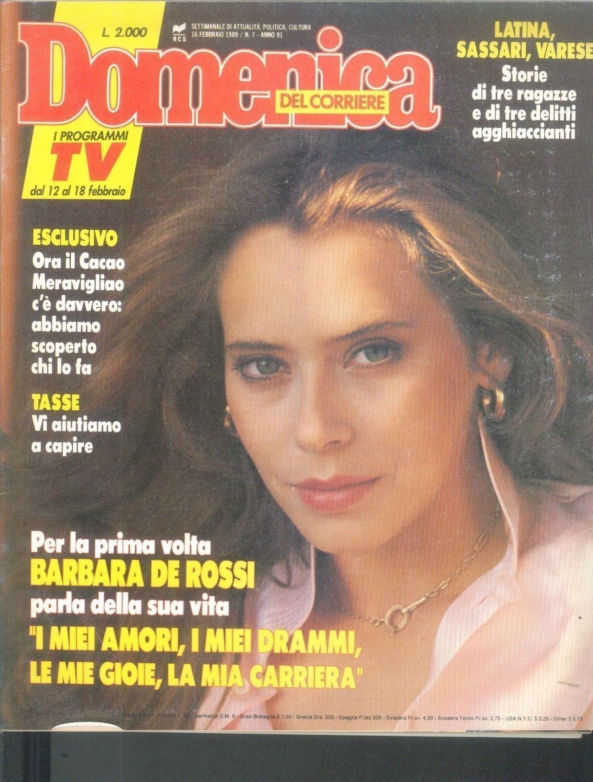 DOMENICA DEL CORRIERE N7 - 16 FEBBRAIO 1989