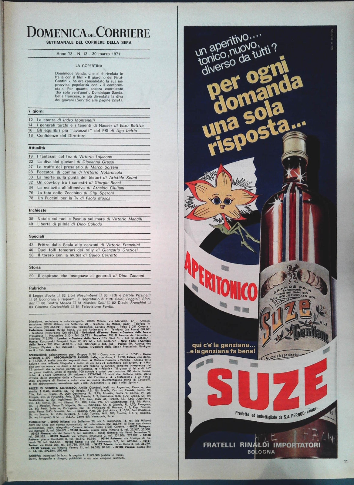 DOMENICADEL CORRIERE N.13 - 30 MARZO1971 - DOMINQUE SANDA - PILLOLA
