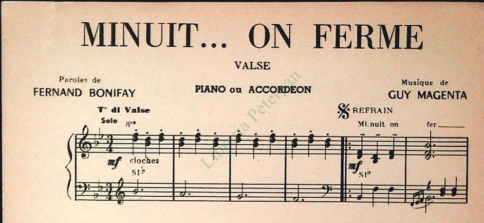 MINUIT ON FERME - UNE DAME UN MONSIEUR - SPARTITO-SHEET MUSIC