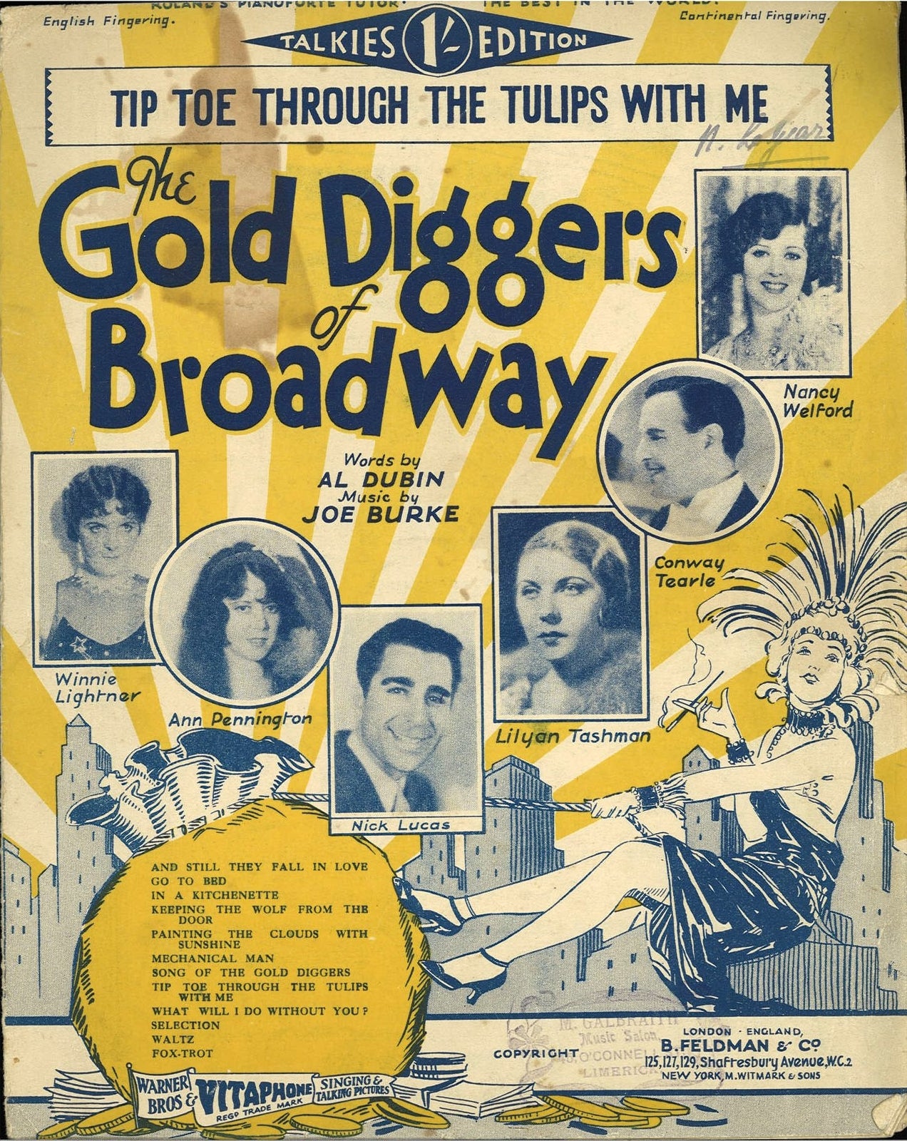 THE GOLD DIGGERS OF BROADWAY-TIP-TOE THRO' THETULIPS WITH ME - SHEET MUSIC