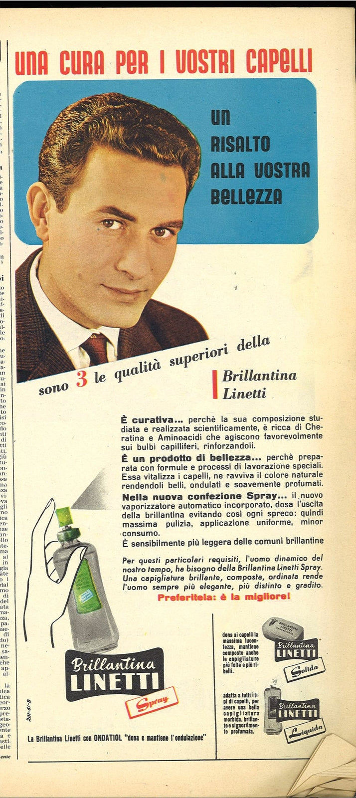 BRILLANTINA LINETTI. UNA CURA PER I VOSTRI CAPELLI - ADVERTISING