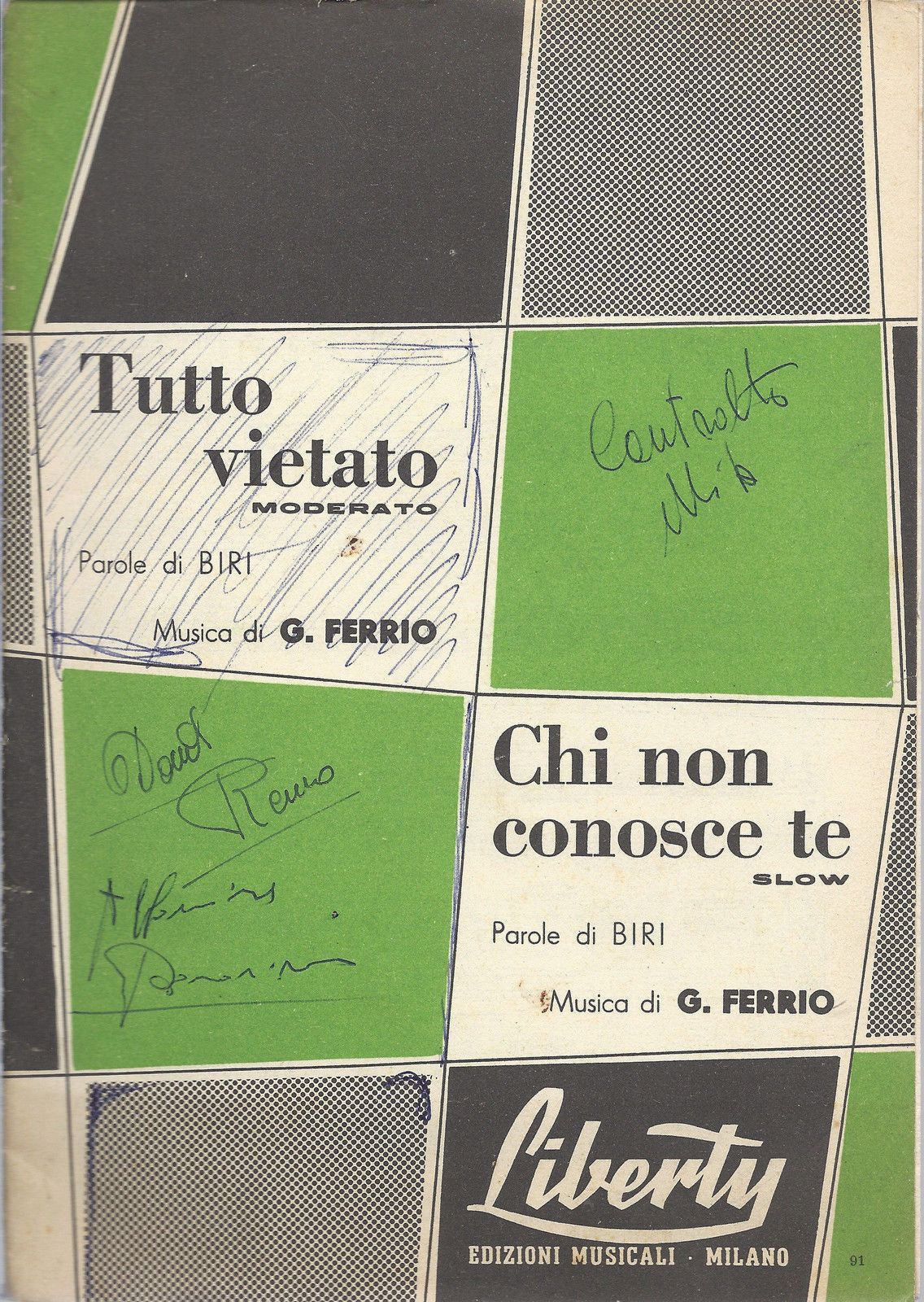 TUTTO VIETATO - CHI NON CONOSCE TE - Biri - G. Ferrio - SPARTITO