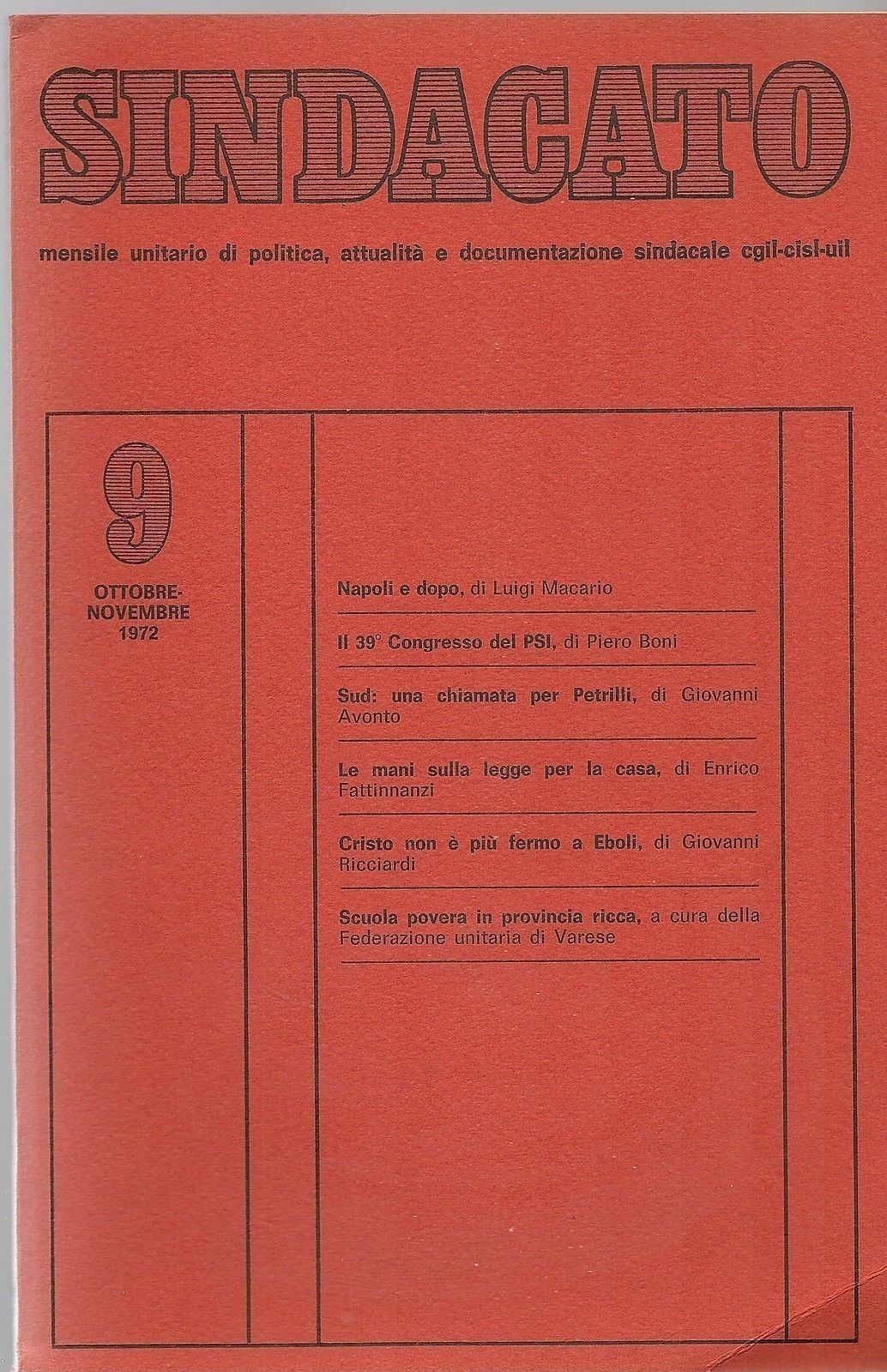 SINDACATO - OTTOBRE/NOVEMBRE 1972