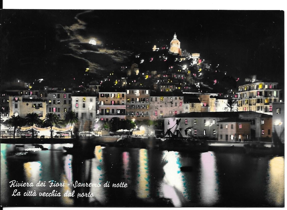 SANREMO - PANORAMA NOTTURNO - V1956 - ACQUARELLATA