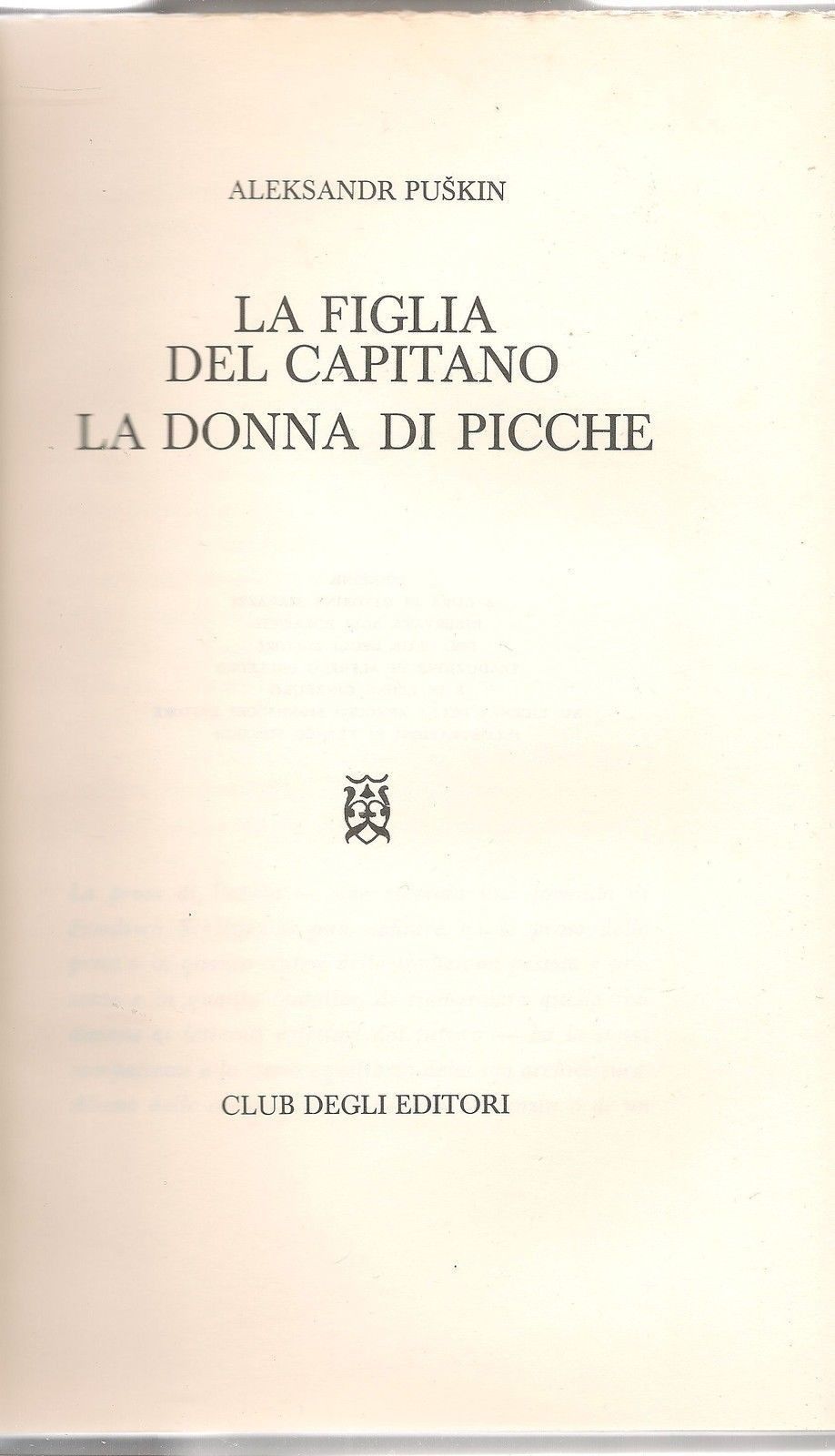 LA FIGLIA DEL CAPITANO - LA DONNA DI PICCHE - ALEKSANDR PUSKIN