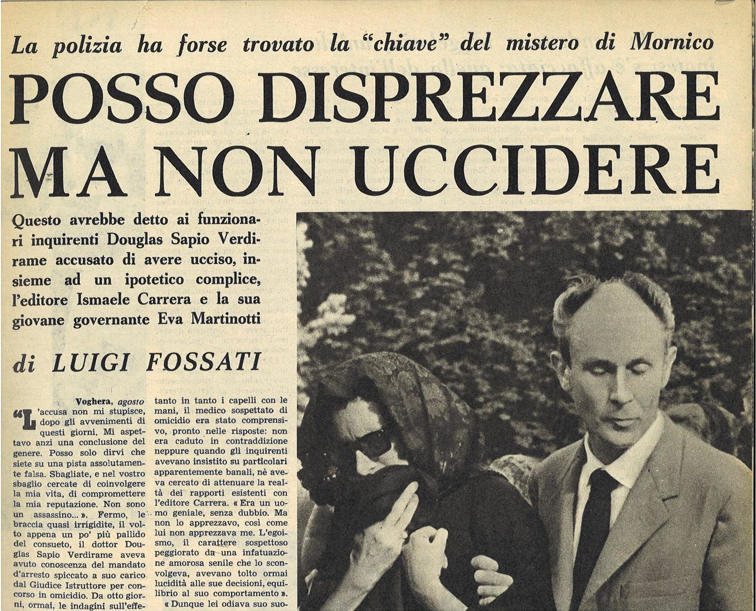 DELITTO MORNICO, DOUGLAS SAPIO VERDIRAME - CLIPPING-RITAGLIO DI GIORNALE