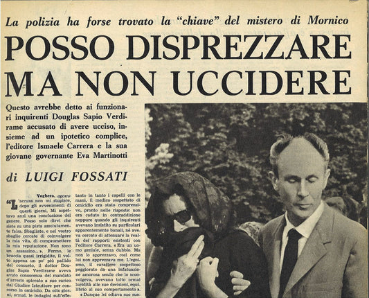 DELITTO MORNICO, DOUGLAS SAPIO VERDIRAME - CLIPPING-RITAGLIO DI GIORNALE