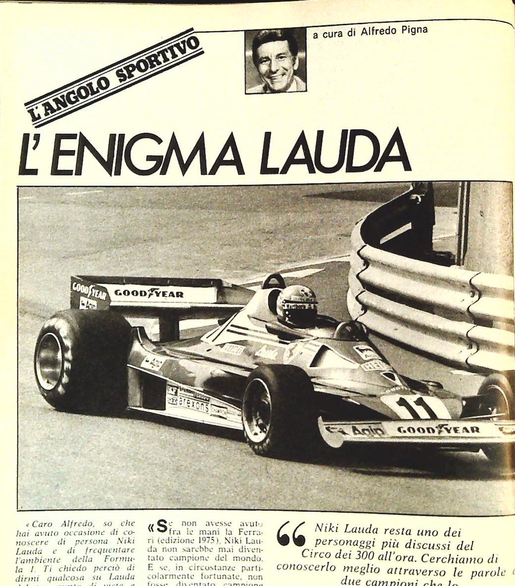 L'ENIGMA LAUDA a firma Alfredo Pigna - CLIPPIN-RITAGLIO DI GIORNALE