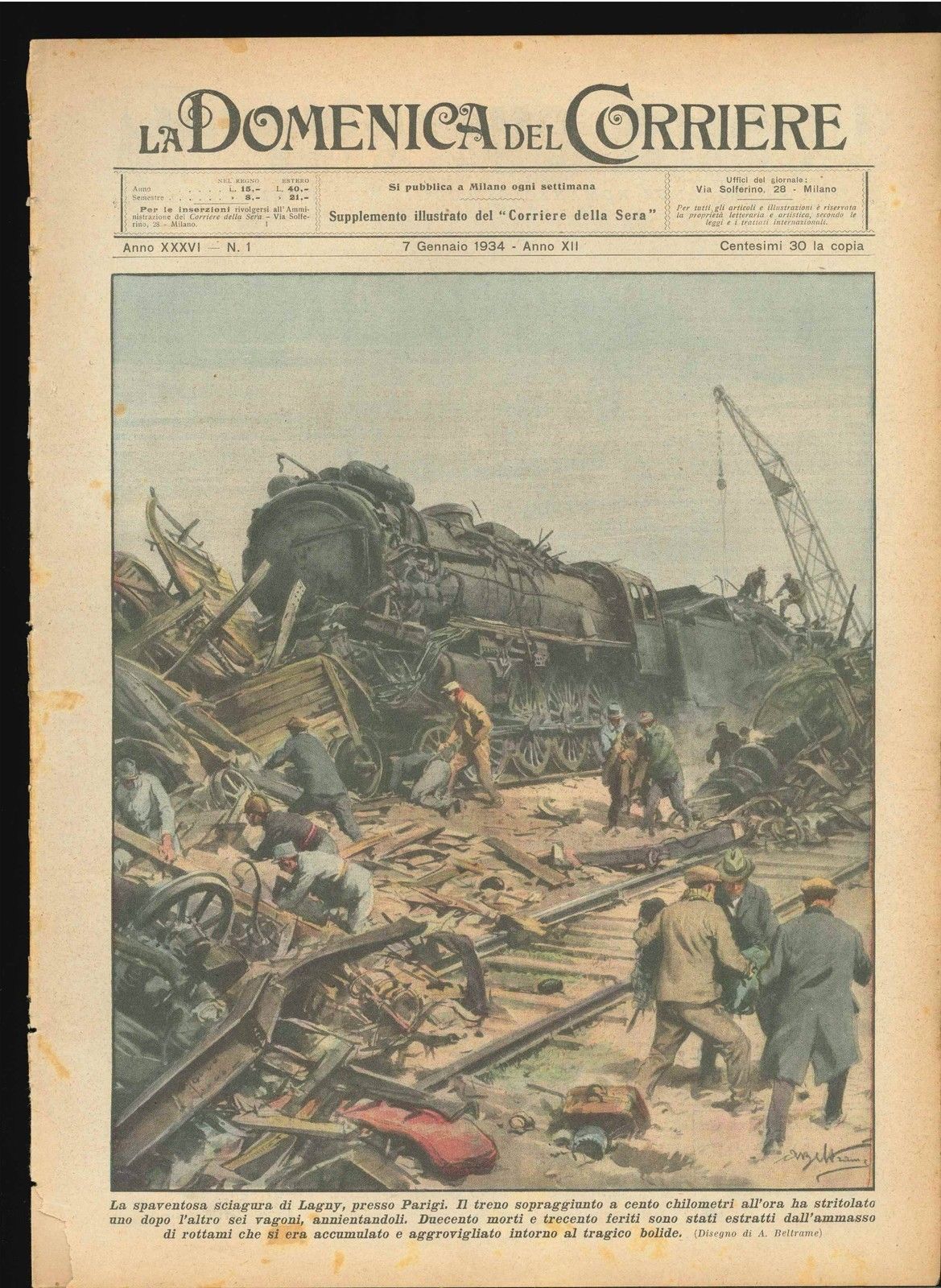 DOMENICA DEL CORRIERE N 1 - 7 GENNAIO 1934 - ILL. A. BELTRAME