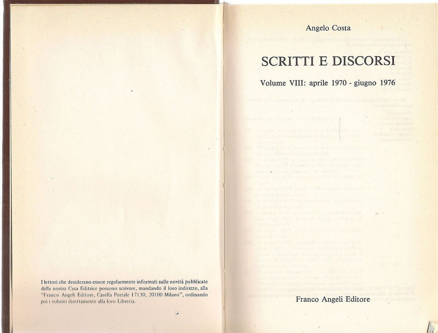 ANGELO COSTA SCRITTI E DISCORSI  Vol. VIII - APRILE 1970 - GIUGNO 1976