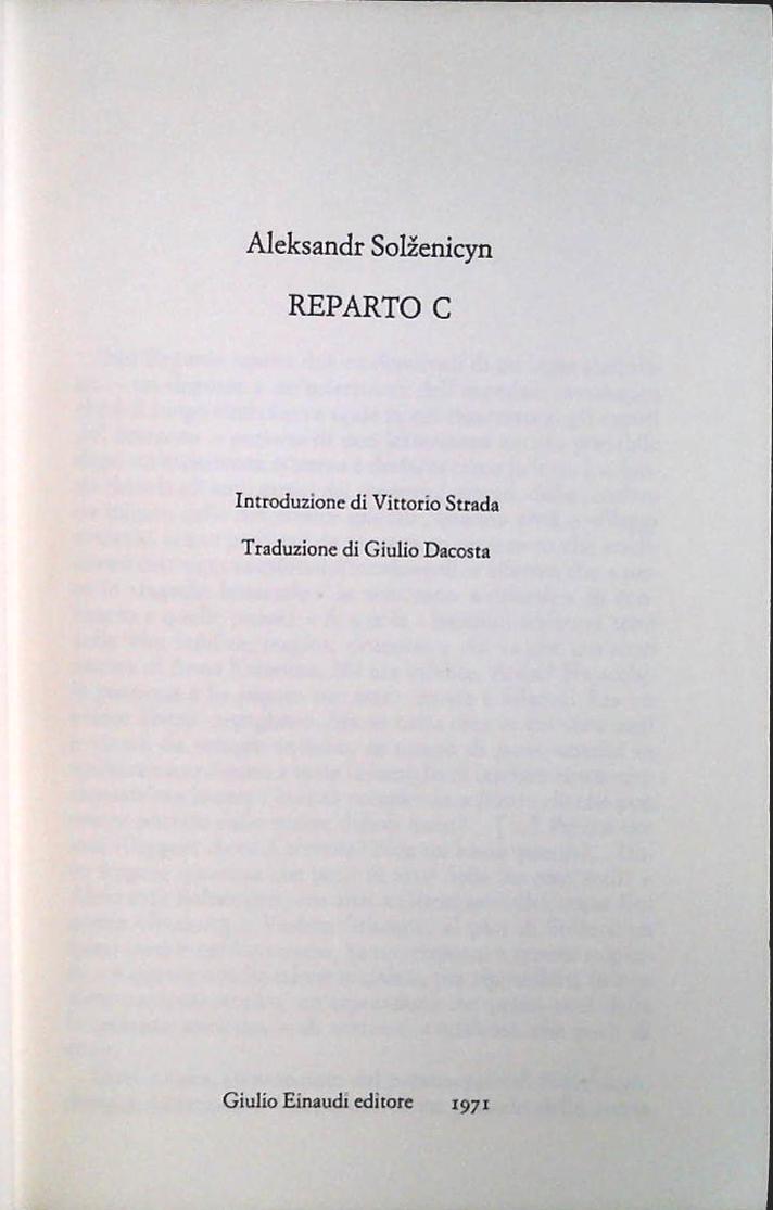 REPARTO C - ALEKSANDR SOLZENICYN - EINAUDI 1971 - OUTLET DEL LIBRO