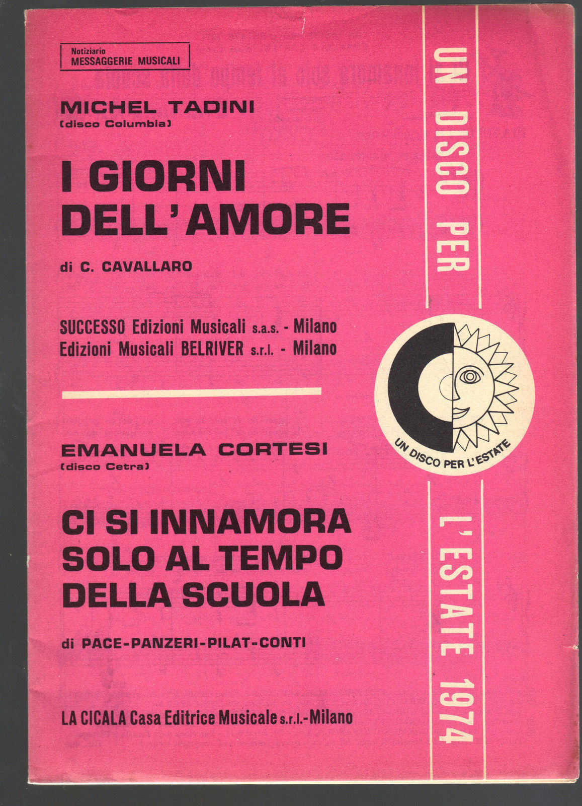 I GIORNI DELL'AMORE - CI SI INNAMORA SOLO AL TEMPO DELLA SCUOLA # SPARTITO