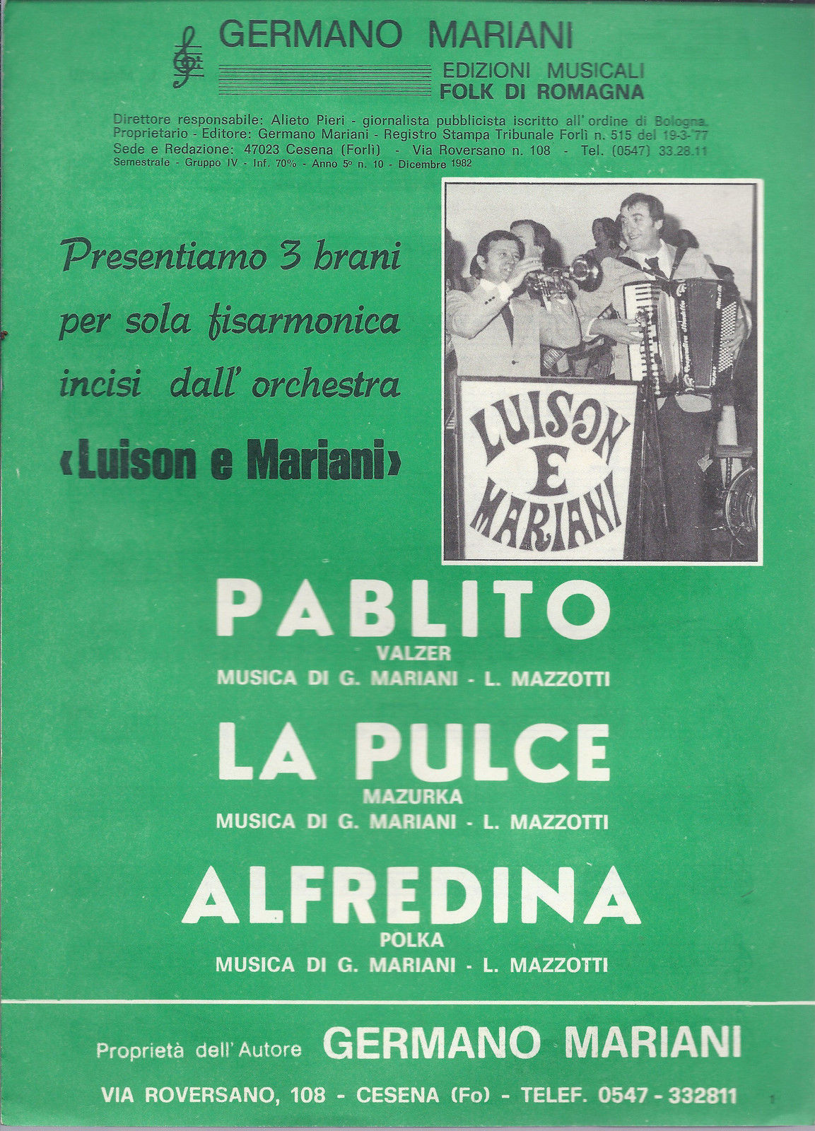 PABLITO - LA PULCE - ALFREDINA ( Germano Mariani, L. Mazzotti ) # SPARTITO