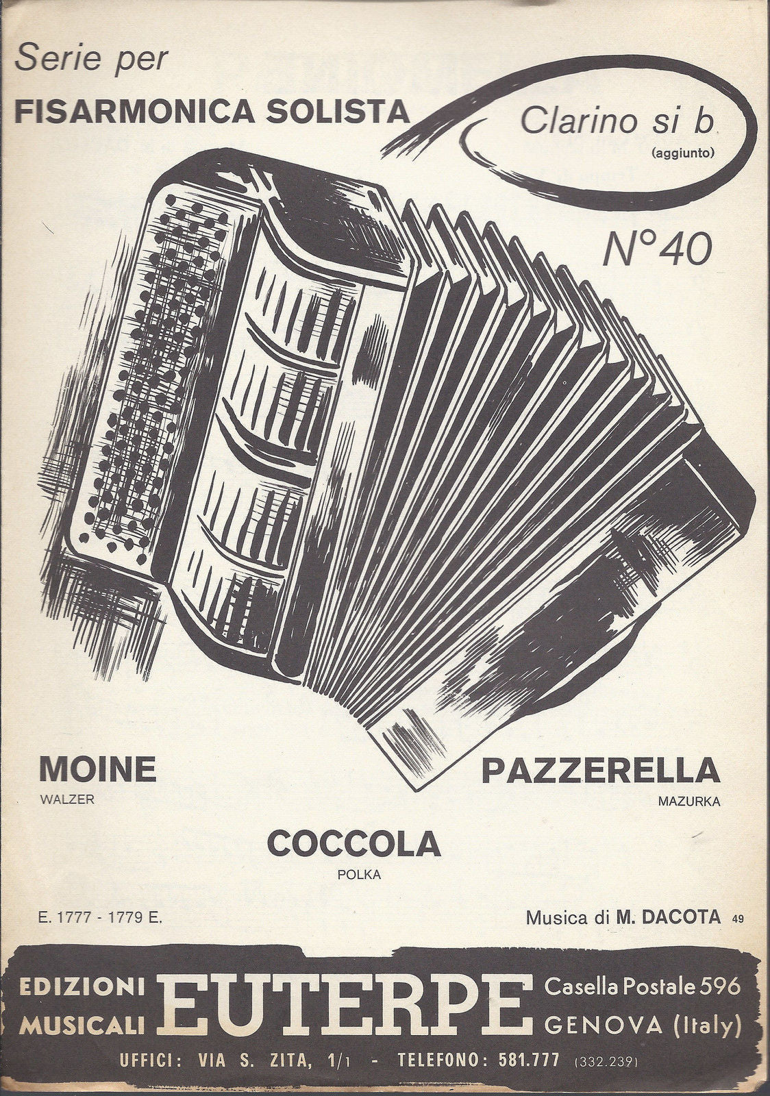MOINE - COCCOLA - PAZZERELLA (M. Dacota) - SERIE PER FISARMONICA N°40 # SPARTITO