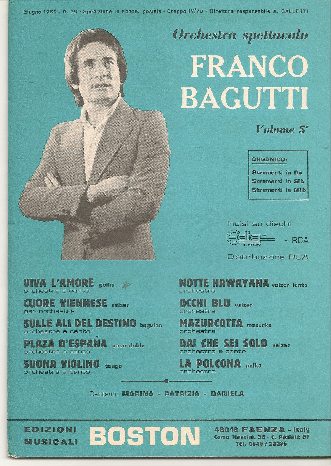 ORCHESTRA SPETTACOLO FRANCO BAGUTTI - 10 BRANI - SPARTITO-SHEET MUSIC