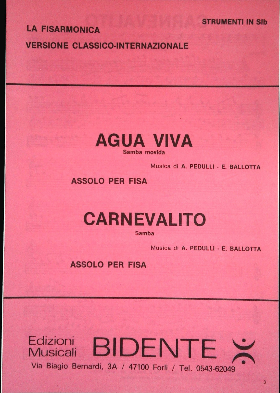 AGUA VIVA - CARNEVALOTTO - SPARTITO-SHEET MUSIC