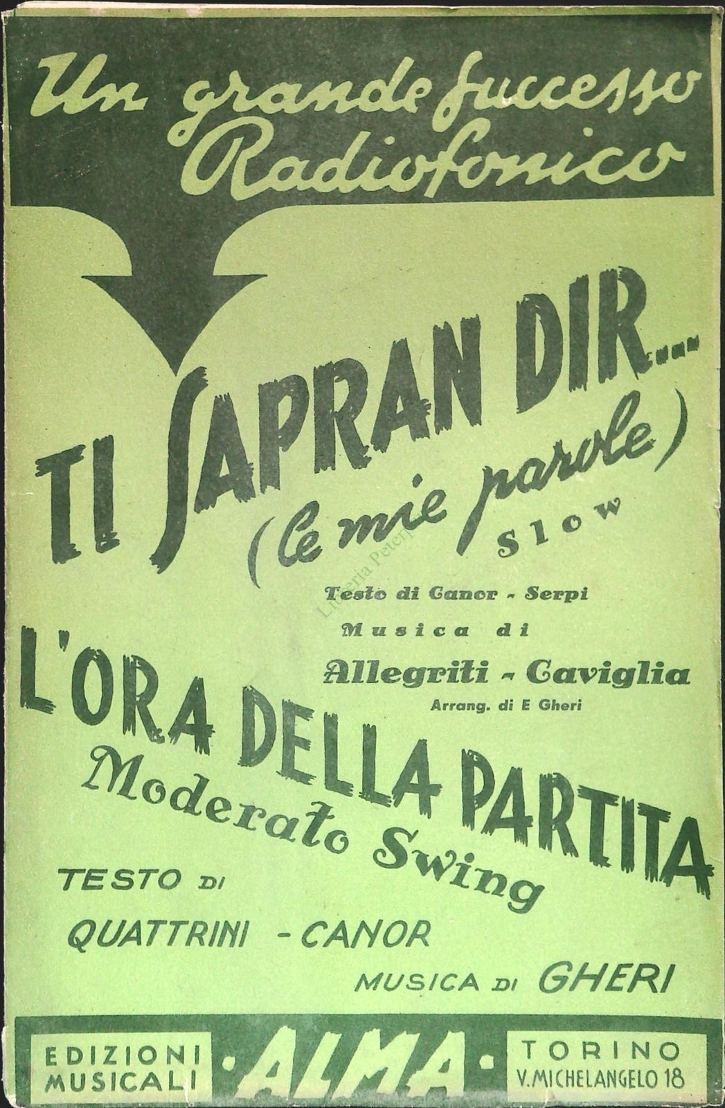 TI SAPRAN DIRE. slow - L'ORA DELLA PARTITA. moderato swing -SPARTITO-SHEET MUSIC