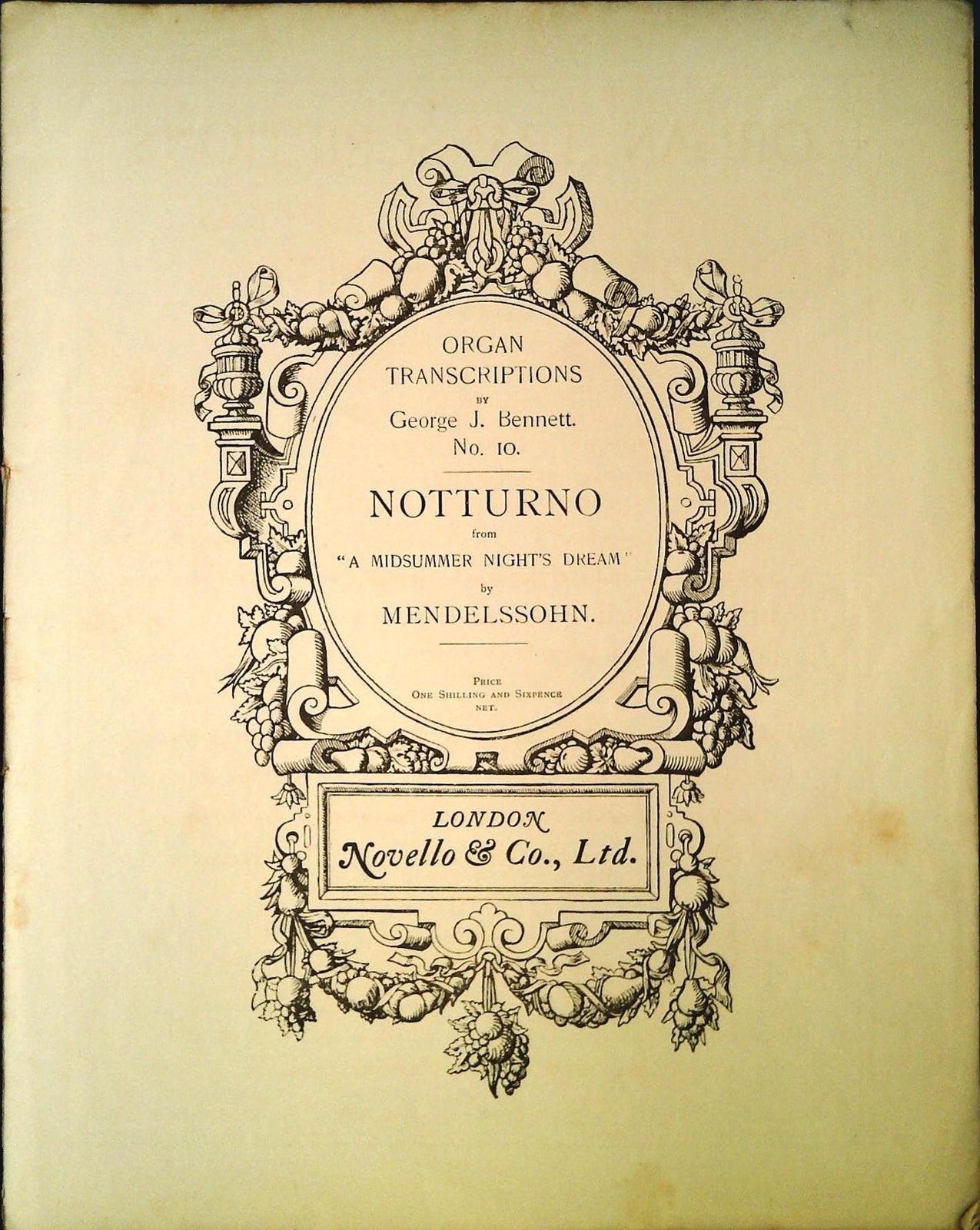 NOTTURNO - MENDELSHSOHN - ORGAN TRANSCRIPTIONS G. BENNET - SPARTITO-SHEET MUSIC