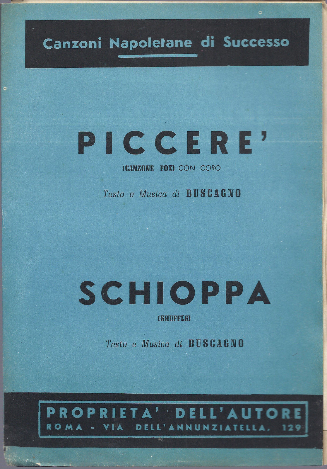 PICCERE'  -  SCHIOPPA    Buscagno # SPARTITO - Canzoni Napoletane