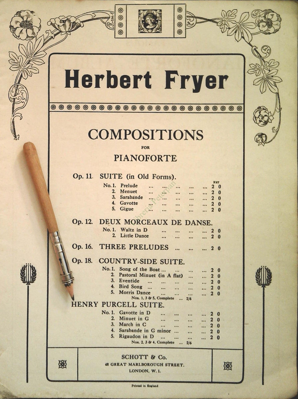 HENRY PURCELL SUITE BY HERNERT FRYER - SPARTITO-SHEET MUSIC