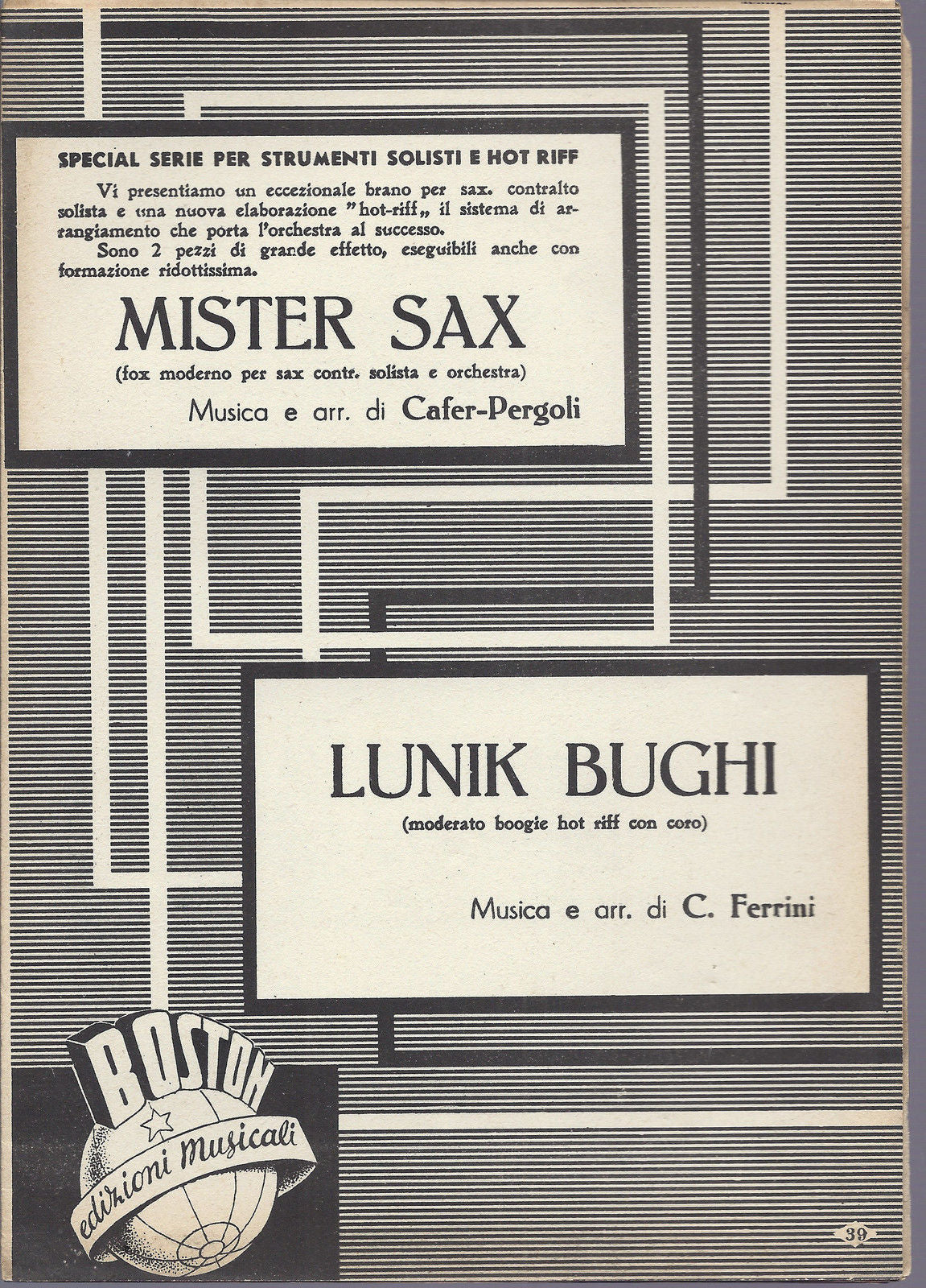 MISTER SAX  Cafer, Pergoli - LUNIK BUGHI  C. Ferrini # SPARTITO  Edizioni Boston