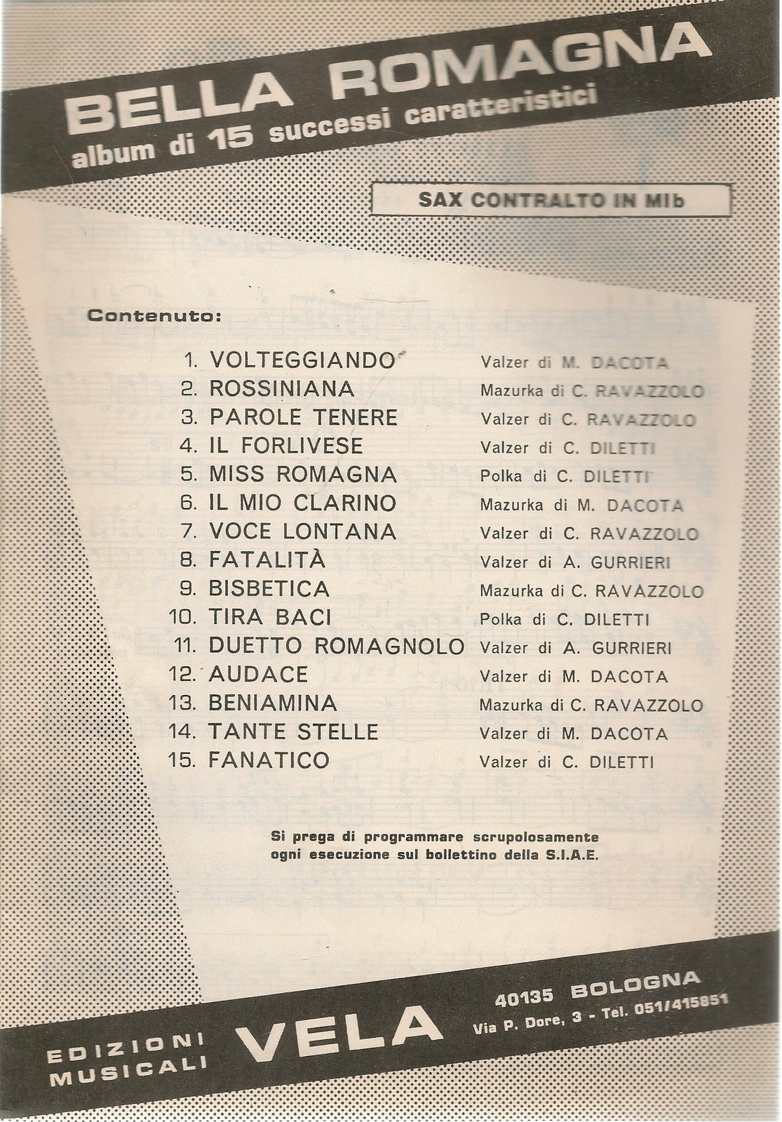 BELLA ROMAGNA. 15 SUCCESSI - SPARTIO-SHEET MUSIC