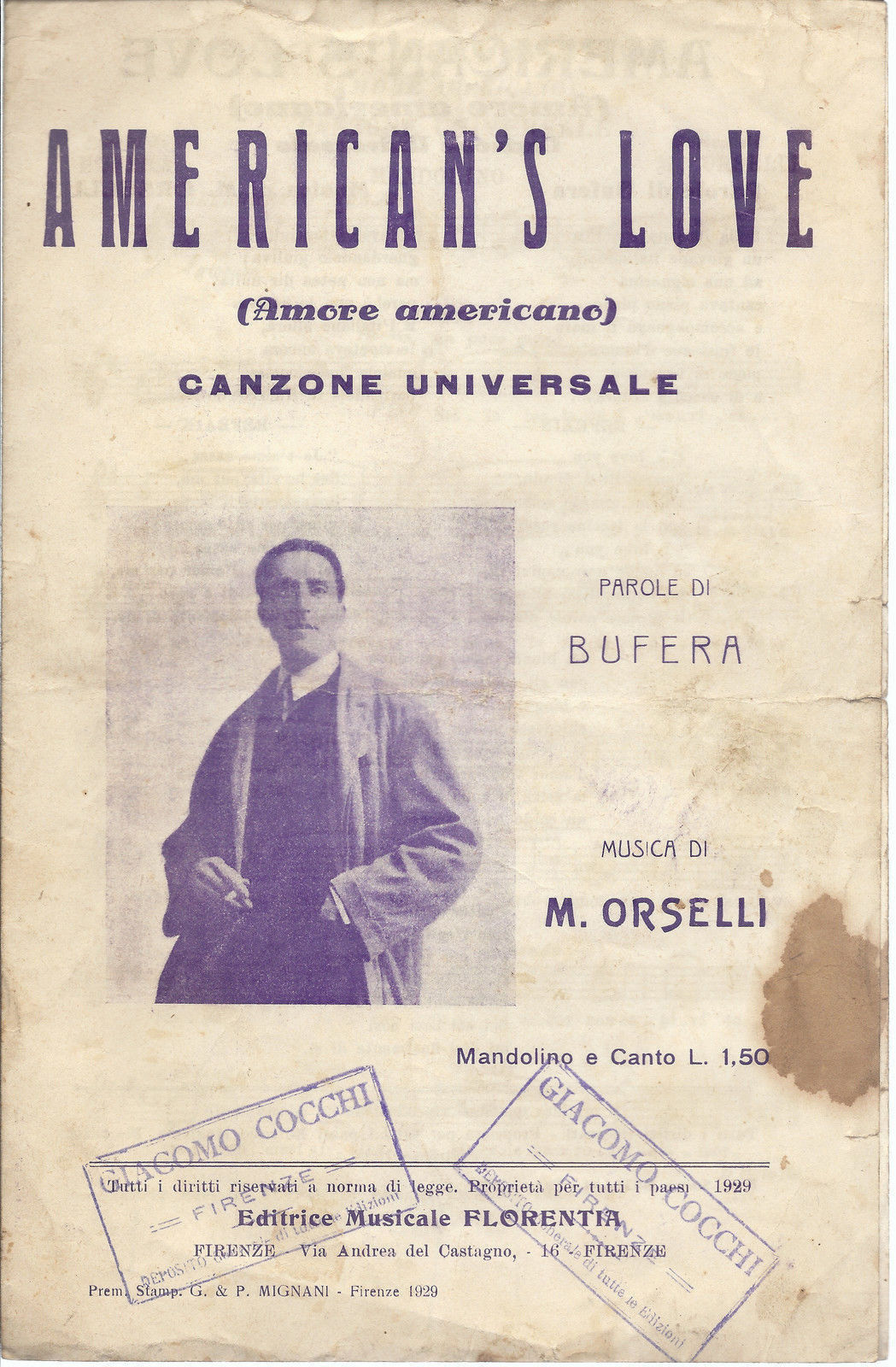 AMERICAN'S LOVE (AMORE AMERICANO) (Bufera - M. Orselli)  SPARTITO