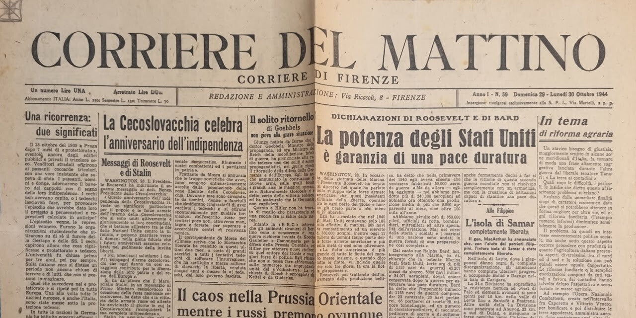 CORRIERE DEL MATTINO 30 OTTOBRE 1944 - CECOSLOVACCHIA-ROOSVELT-PRUSSIA-SAMAR
