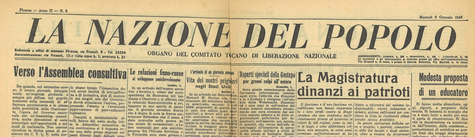 LA MAZIONE DEL POPOLO 9 GENNAIO 1945 - SALIENTE BELGA-RAVENNA-BUDAPEST