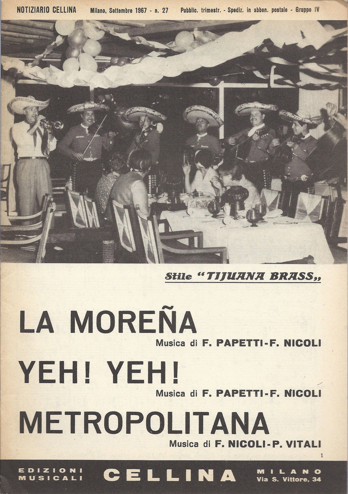 LA MORENA - YEH! YEH! (Papetti-Nicoli) - METROPOLITANA (Nicoli-Vitali)# SPARTITO