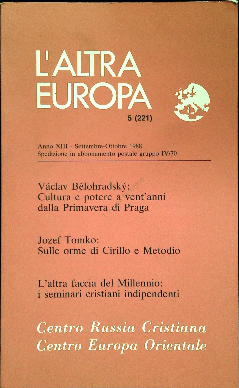 L'ALTRA EUROPA N. 221 - SETTEMBRE-OTTOBRE 1988 - CENTRO RUSSIA CRISTIANA