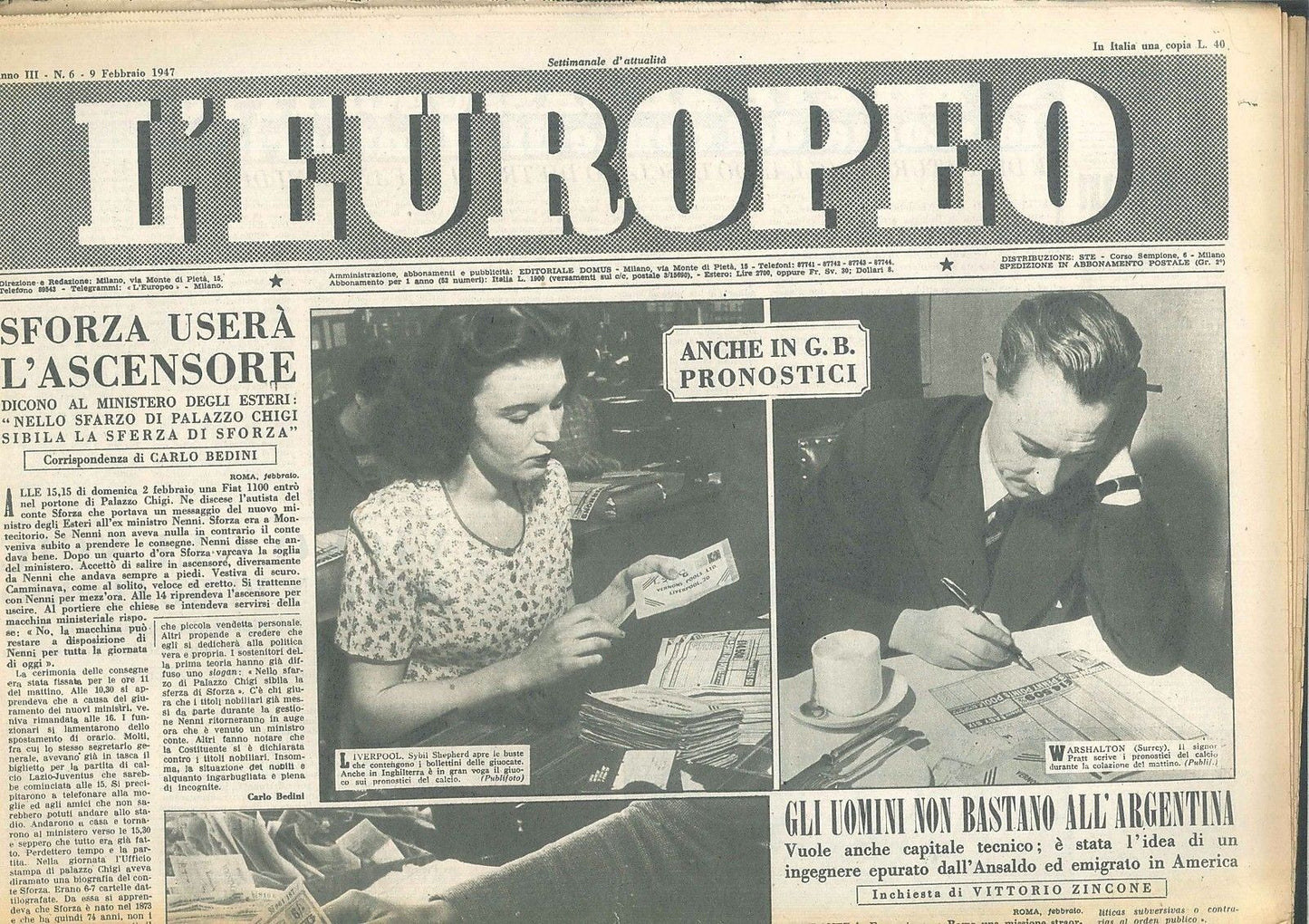 L'EUROPEO - ANO III° - N 6 - 9 FEBBRAIO 1947
