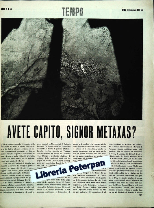 AVETE CAPITO SIG. METAXAS? . TEMPO NOVEMBRE 1941 - CLIPPING-RITAGLIO DI GIORNALE