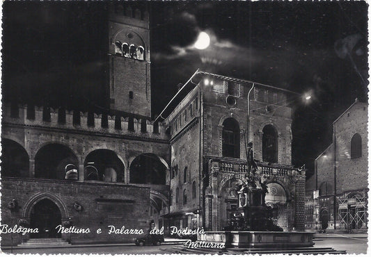 BOLOGNA - NETTUNO E PALAZZO DEL PODESTA' - NOTTURNO - V