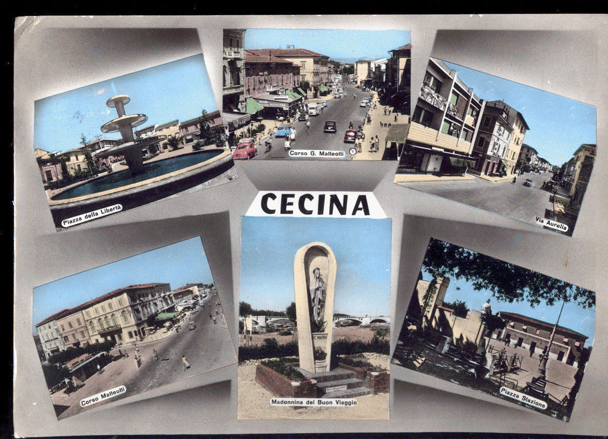 CECINA - 6 VEDUTE - V1958 - ACQUARELLATA