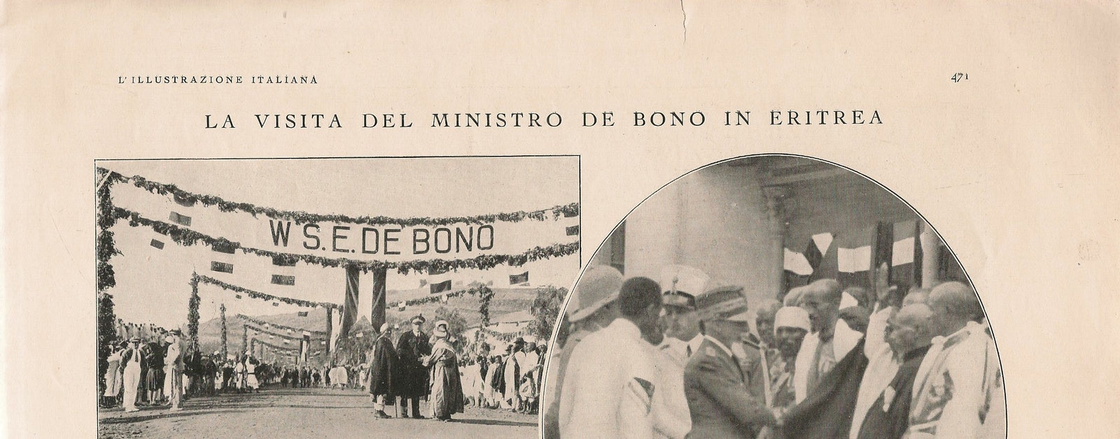 LA VISITA DEL MINISTRO DE BONO IN ERITREA. 1932 - CLIPPING-RITAGLI DI GIORNALE