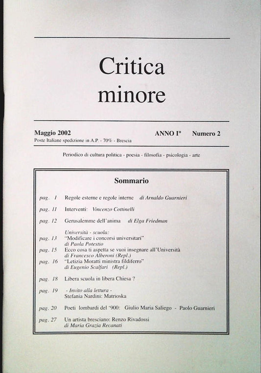 CRITICA MINORE - MAGGIO 2002