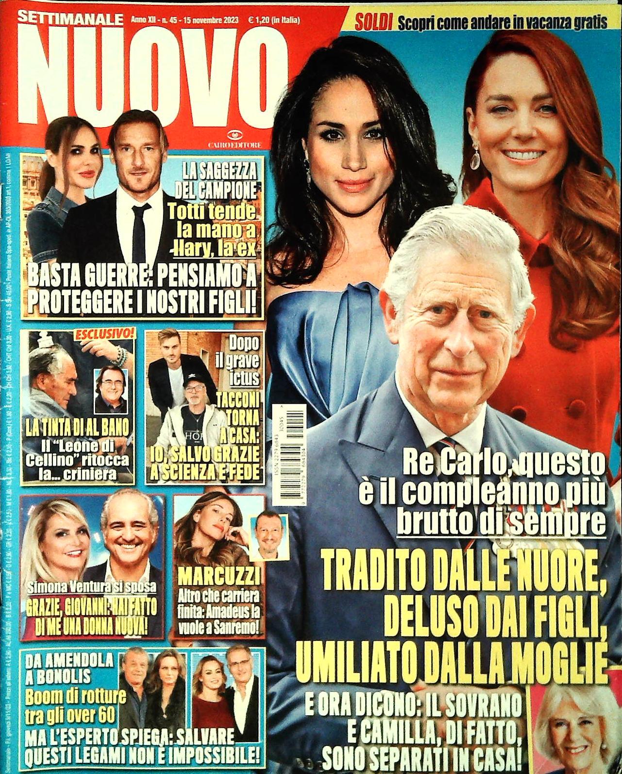 SETTIMANALE NUOVO - 15 NOVEMBRE 2023 - TOTTI-AL BANO - TACCONI - MARCUZZI