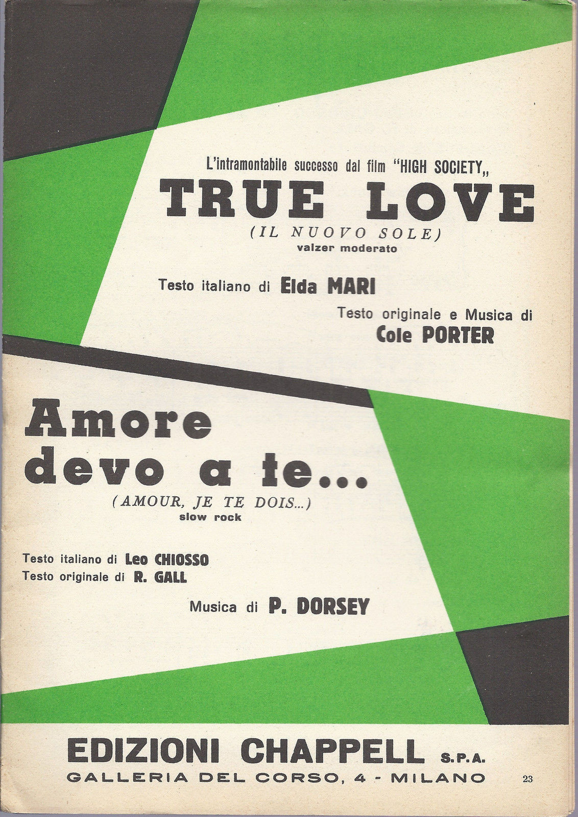 TRUE LOVE   Cole Porter - AMORE DEVO A TE ( Amour je te dois ) Dorsey # SPARTITO