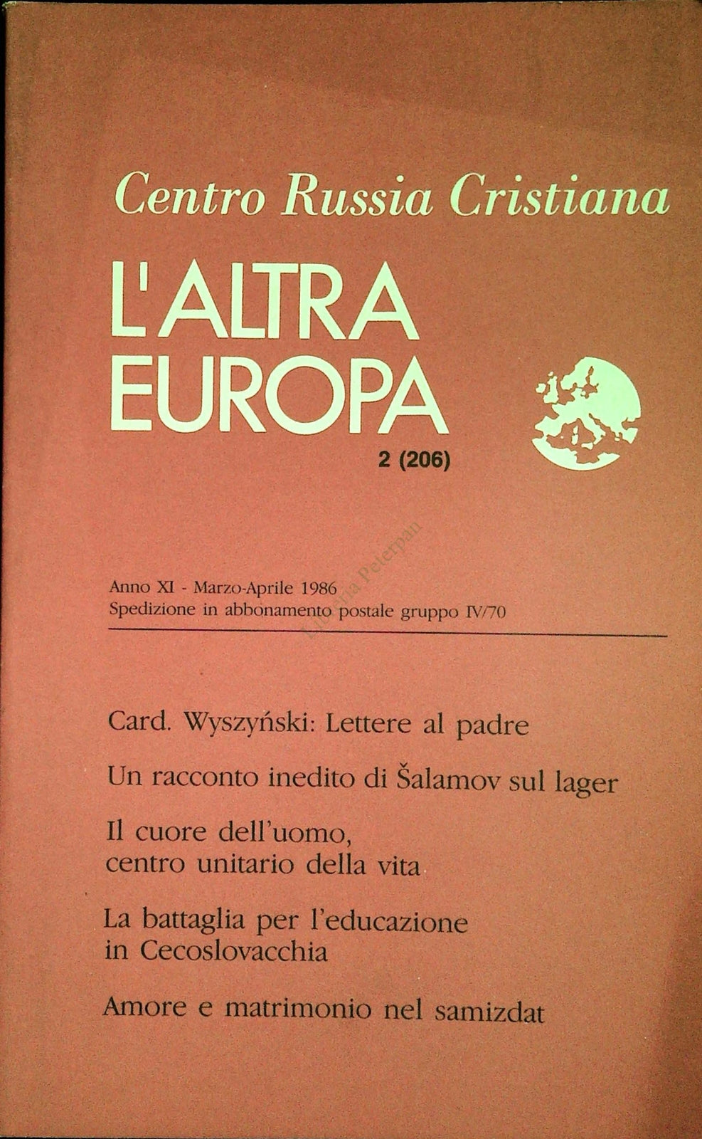 L'ALTRA EUROPA N. 206 - MARZO-APRILE 1986 - CENTRO RUSSIA CRISTIANA