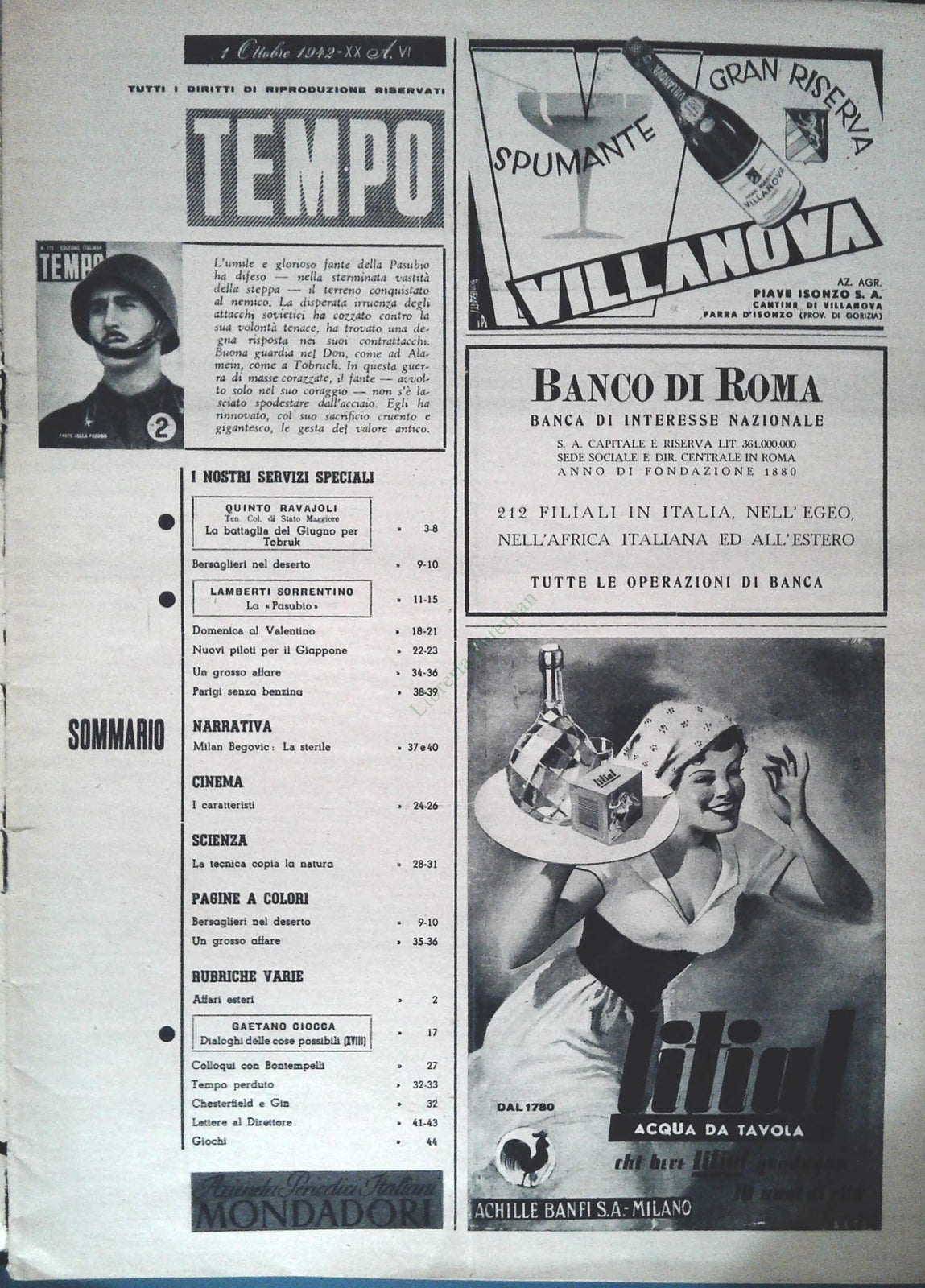 TEMPO N. 175 - OTTOBRE 1942 - BATTAGLIA PER TOBRUK-LA PASUBIO-PILOTI GIAPPONE