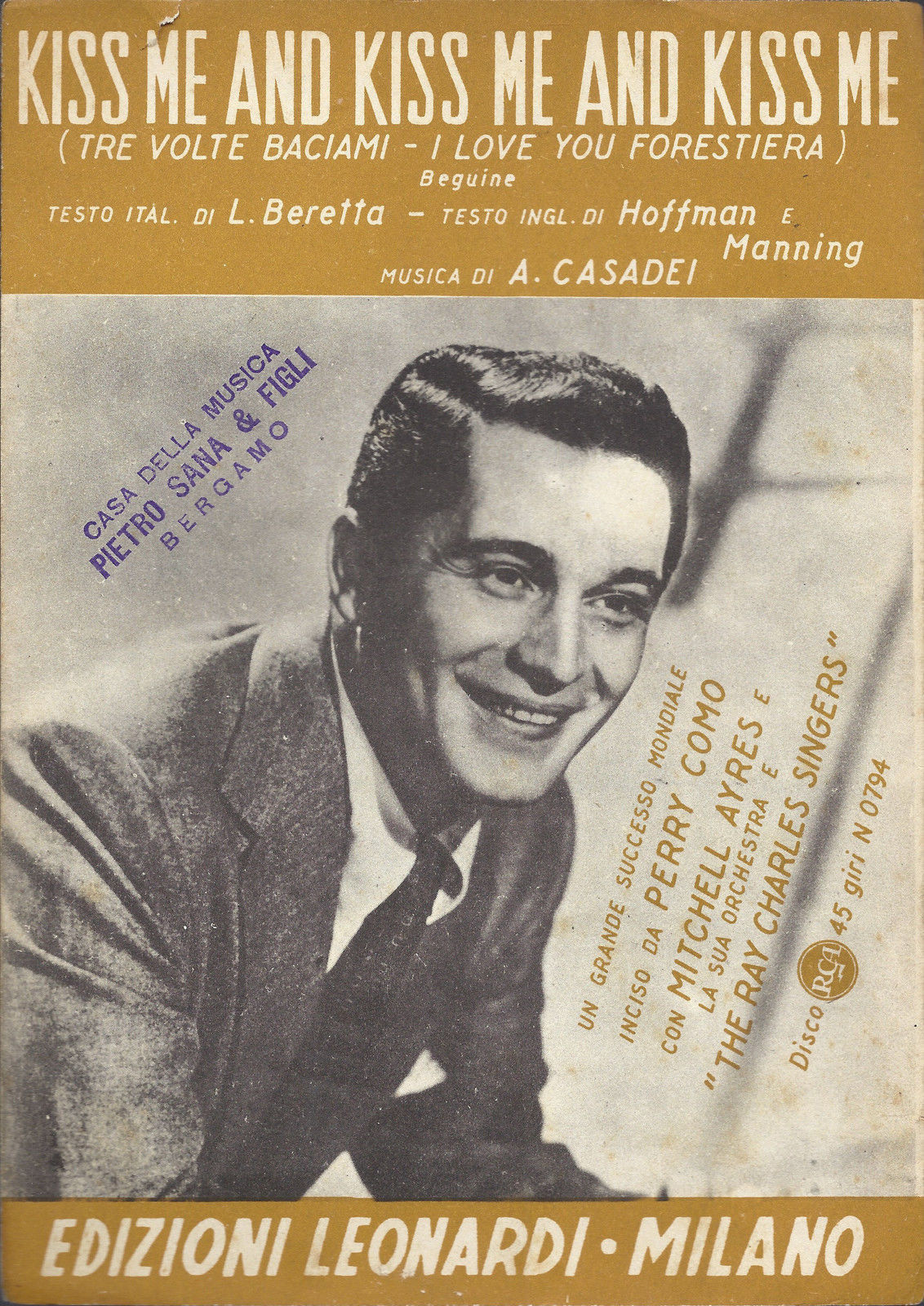 KISS ME AND KISS ME AND KISS ME ( TRE VOLTE BACIAMI ) ( Perry Como )  # SPARTITO