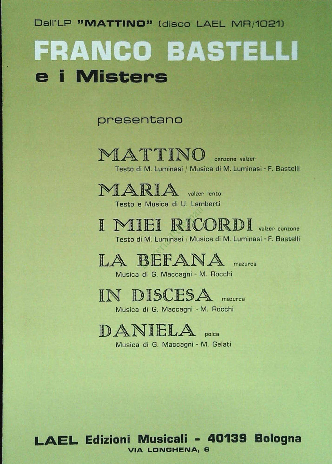 FRANCO BESTELLI E I MISTERS - SEI BRANI - SPARTITO-SSHEET MUSIC