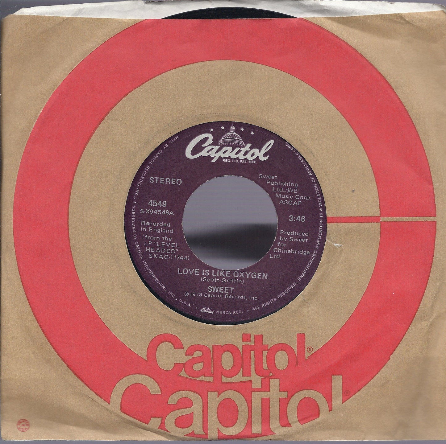 LOVE IS LIKE OXYGEN - COVER GIRL # SWEET (USA 1978)