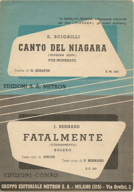 CANTO DEL NIAGARA - FATALMENTE - SPARTITO -SHEET MUSIC
