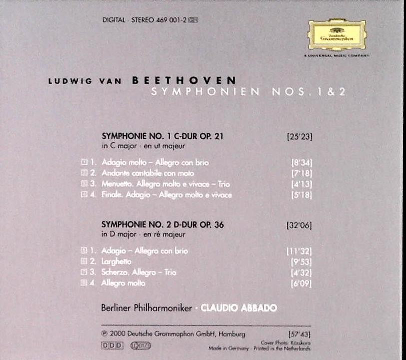 BEETHOVEN SYMPONIEN N. 1 E 2 - CLAUDIO ABBADO