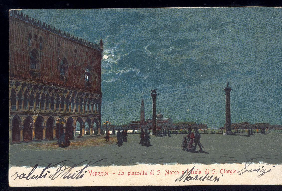 VENEZIA - PIAZZETTA S. MARCO E L'ISOLA DI S. GIORGIO - V1905 - ACQUERELLATA NOTT