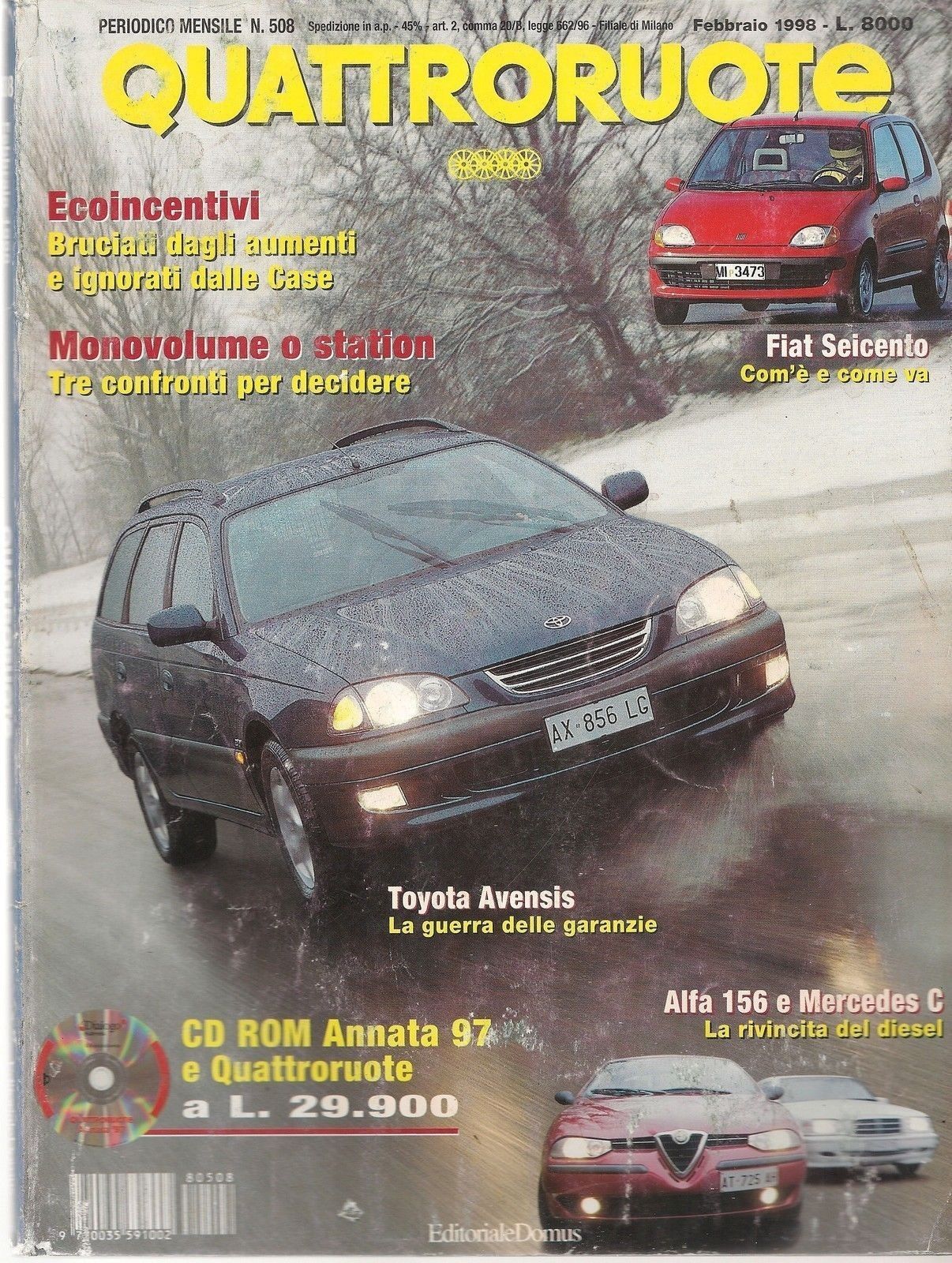 QUATTRORUOTE N 508 FEBBRAIO 1998 - EDITORIALE DOMUS