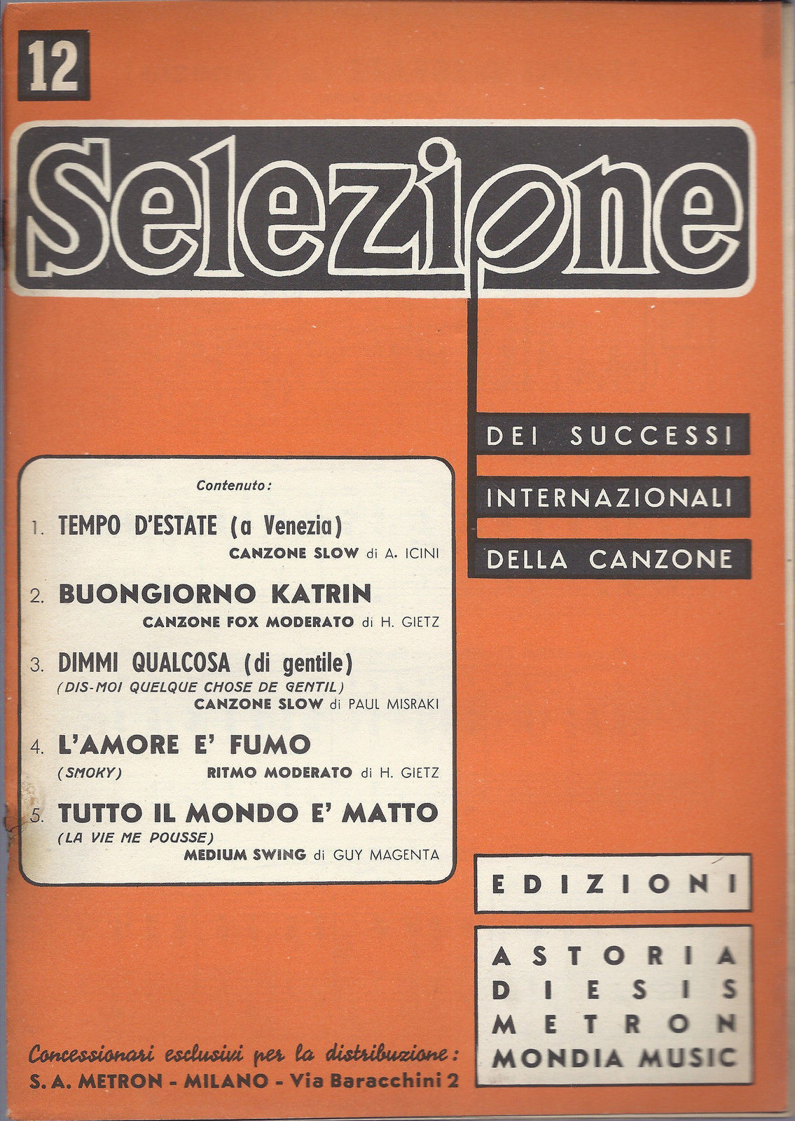 SELEZIONE  SUCCESSI INTERNAZIONALI - Fascicolo 12 - 5 BRANI # SPARTITO - Metron