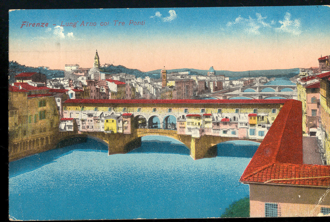 FIRENZE - LUNG'ARNO COI TRE PONTI - V1919 - DISEGNATA
